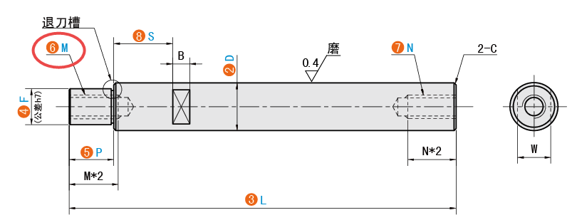 M（左端面螺紋孔）