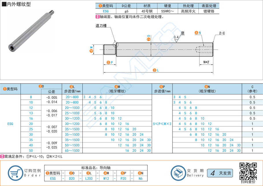 一端臺階型導向軸-內(nèi)外螺紋型規(guī)格材質(zhì)