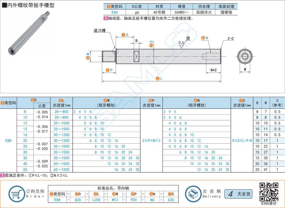 一端臺(tái)階型導(dǎo)向軸-內(nèi)外螺紋帶扳手槽型規(guī)格