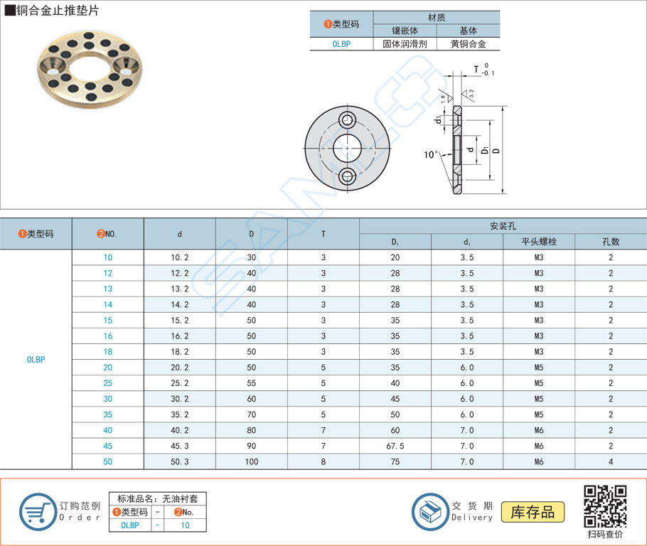 銅合金型止推墊片規(guī)格參數(shù)