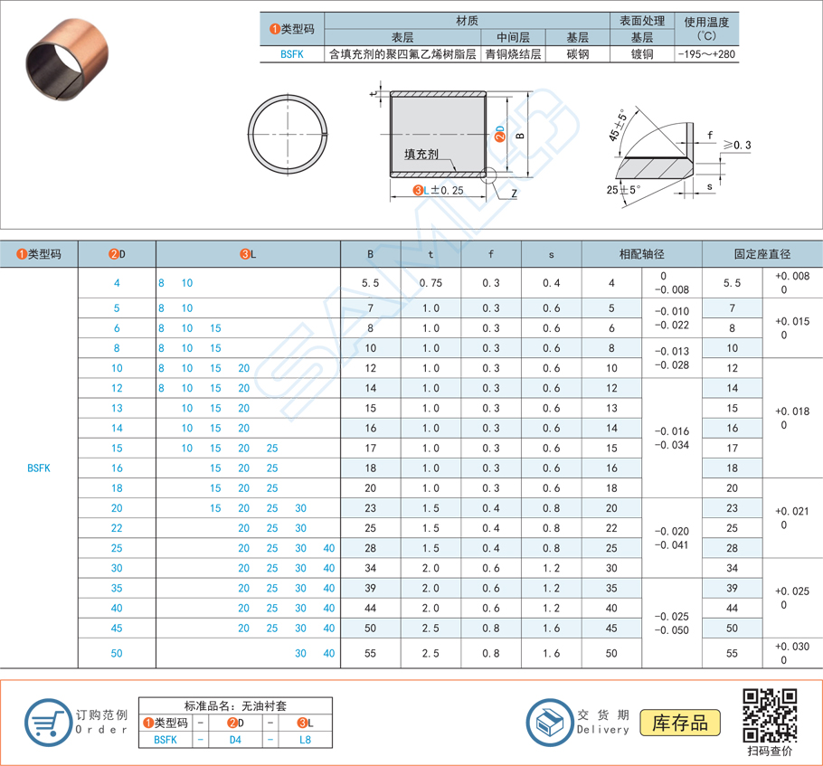 復(fù)合型無(wú)油襯套-直柱型規(guī)格參數(shù)