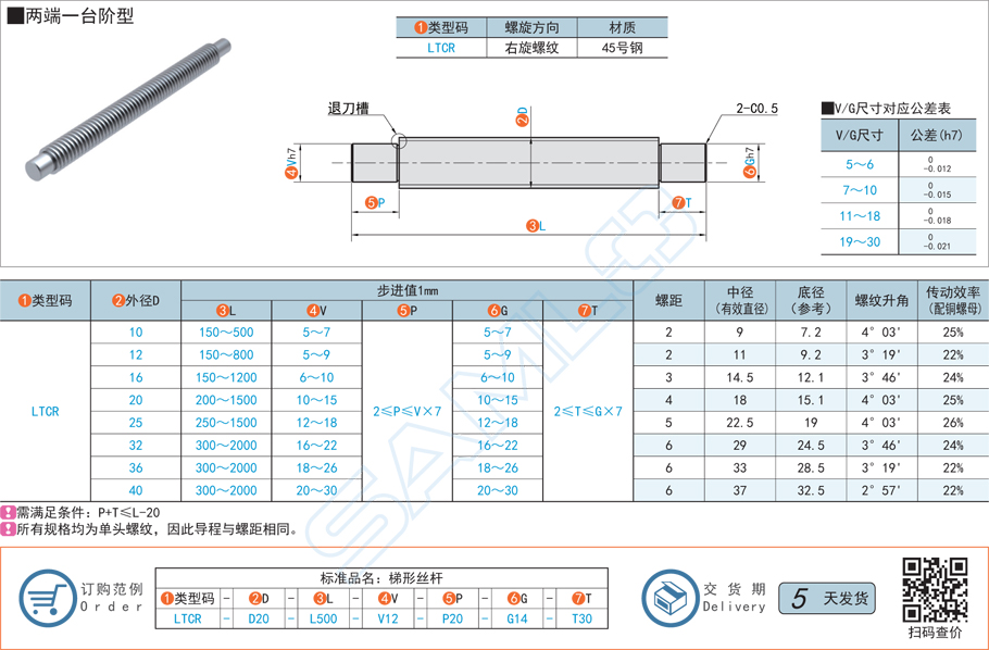 梯形絲桿-兩端一臺階型規(guī)格參數(shù)