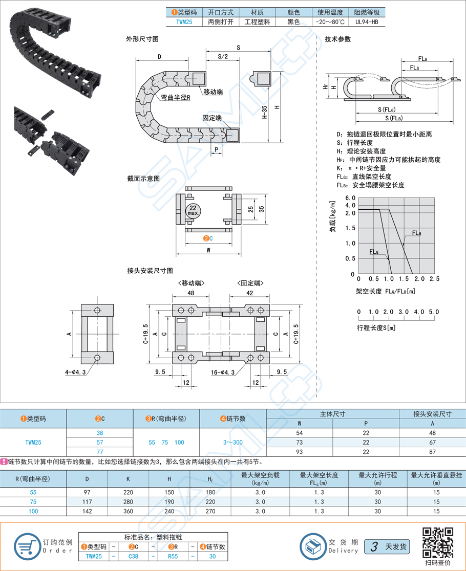 拖鏈-內高25低噪音系列兩側打開型規(guī)格參數(shù)尺寸