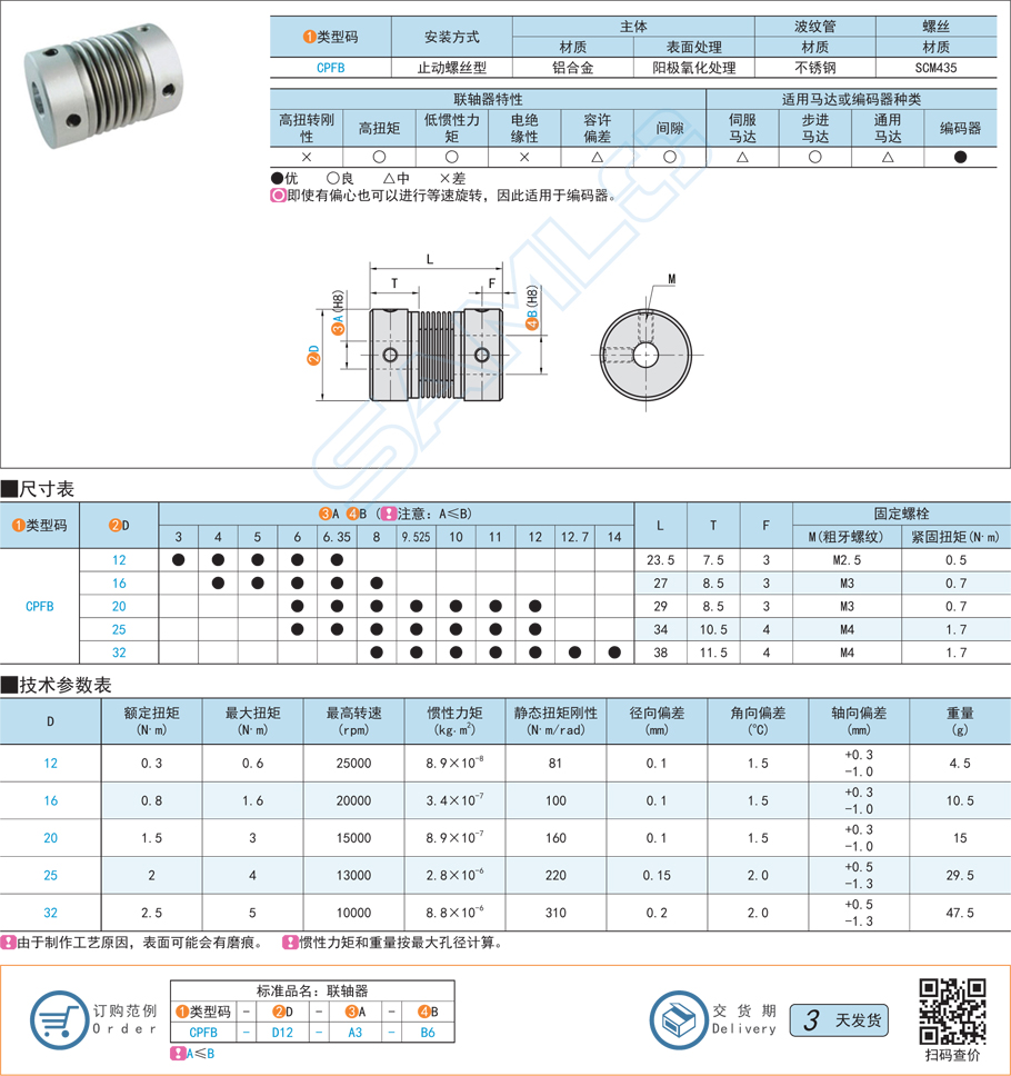 波紋管式聯(lián)軸器-止動螺絲型規(guī)格參數(shù)尺寸