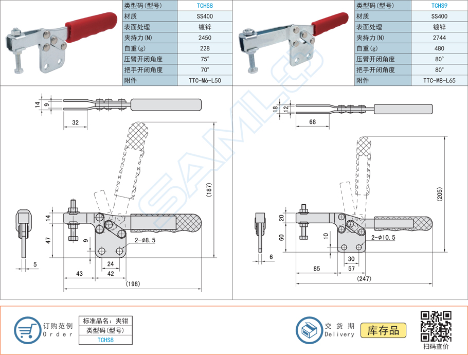 臥式把手型快速夾鉗-直底座型型號(hào)材質(zhì)