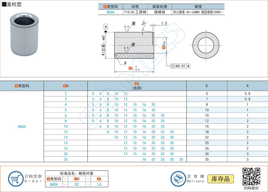 精密襯套-直柱型研磨襯套規(guī)格參數(shù)尺寸材質(zhì)