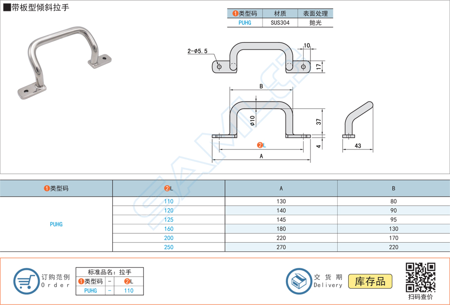 帶板型傾斜式拉手門(mén)把手PUHG規(guī)格參數(shù)尺寸材質(zhì)