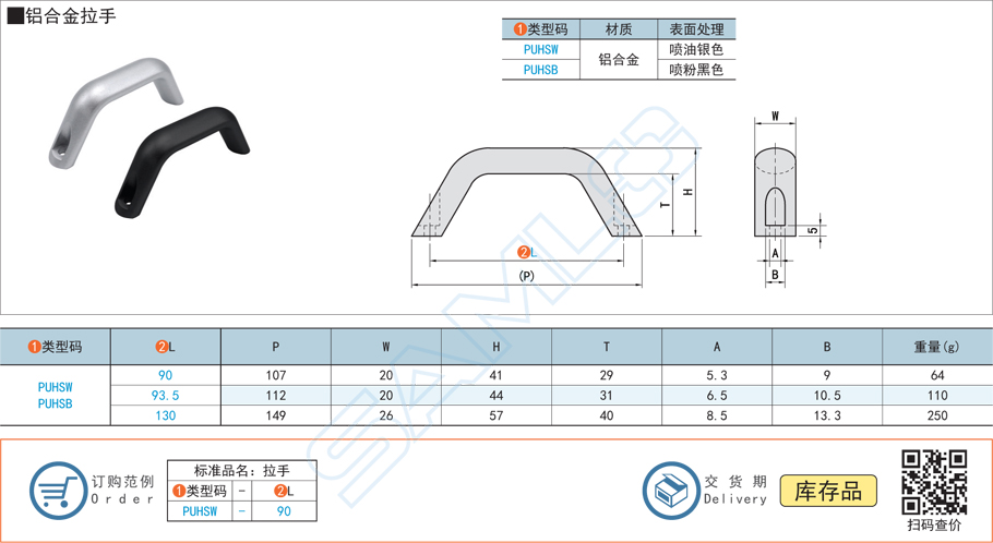 鋁合金拉手門把手PUHSW規(guī)格參數(shù)尺寸材質(zhì)