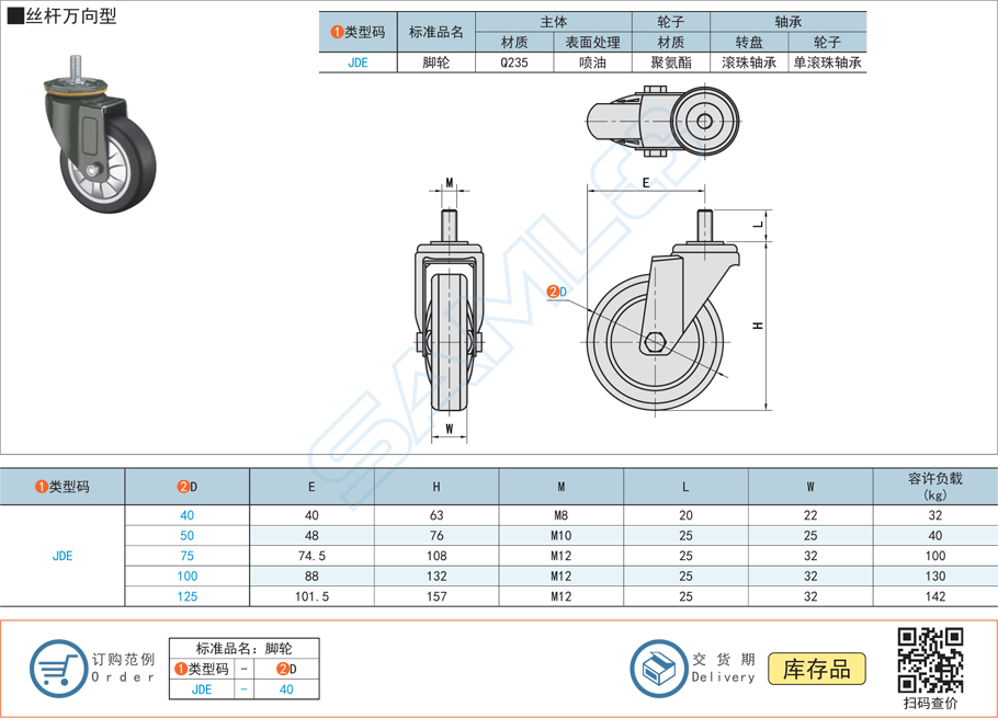 中載型腳輪-絲桿萬(wàn)向型規(guī)格參數(shù)尺寸材質(zhì)