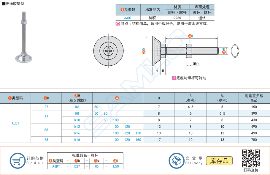 水平調(diào)節(jié)腳杯-簡(jiǎn)易型AJDT規(guī)格參數(shù)尺寸材質(zhì)